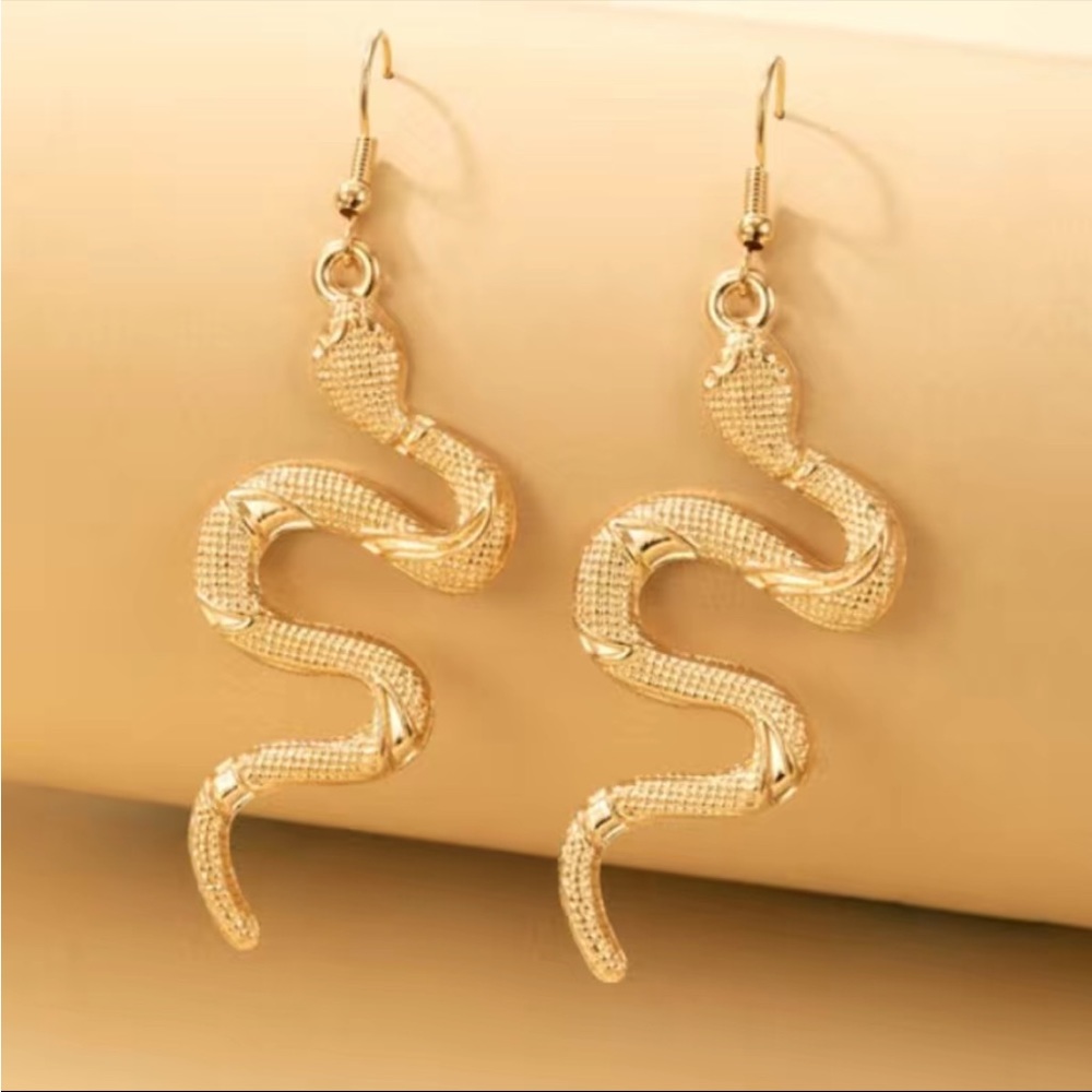 - Gold Dangle Snake Earrings